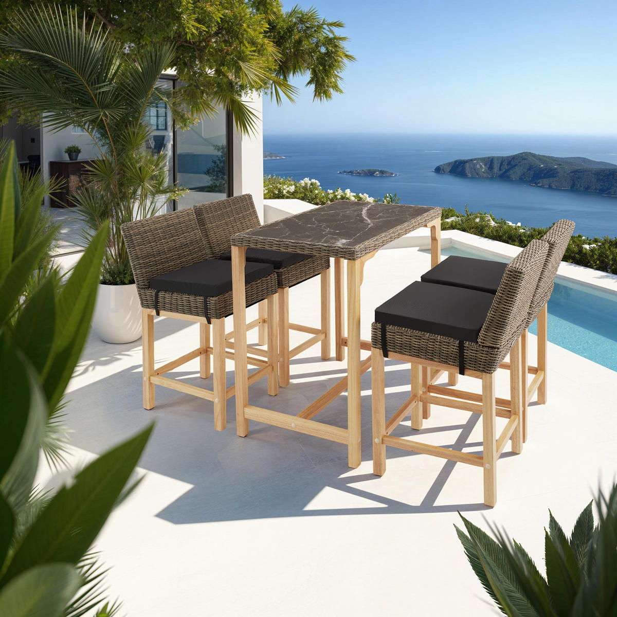 RATTAN BARTISCH Kutina,96 x 65 x 100 cm,natur - Naturfarben, Kunststoff (96/65/100cm) - tectake