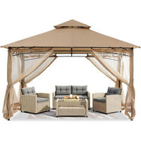 GARTENPAVILLON 2,4 m x 2,4 m mit Netz und Doppeldach Beige - Beige, Textil (274.3/280.4/274.3cm)