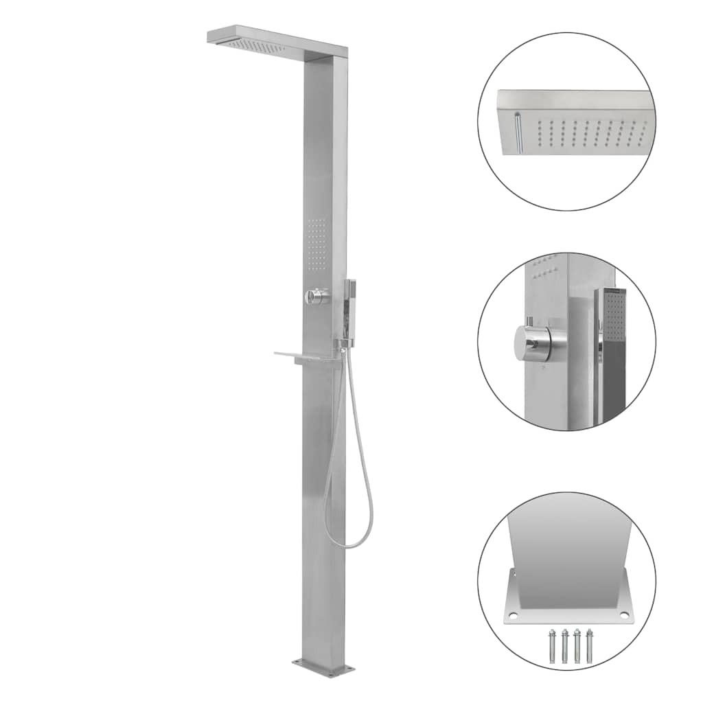 GARTENDUSCHE Edelstahl Quadratisch - Silberfarben, Metall (44/210/15cm) - vidaXL