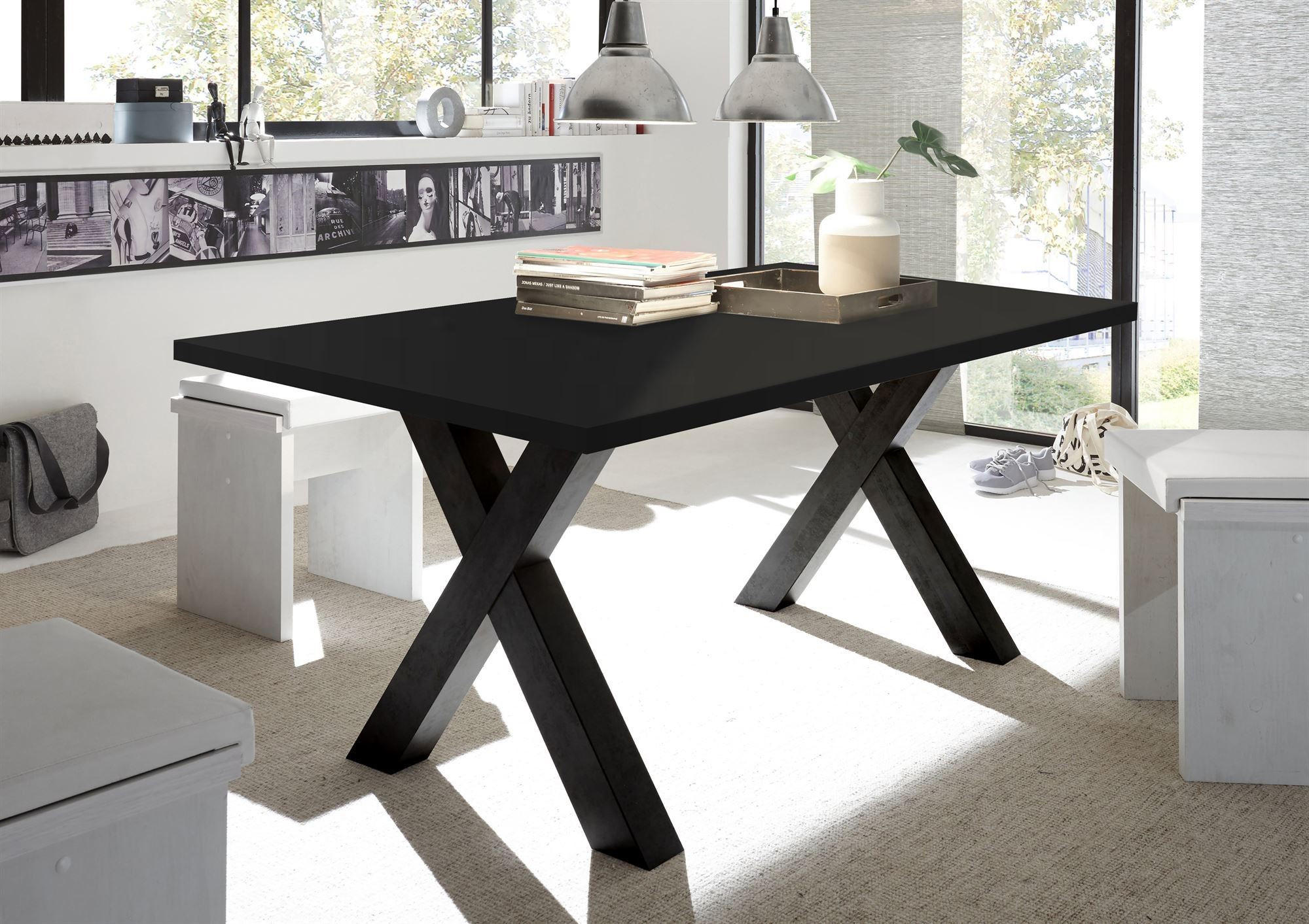 ESSZIMMERTISCH Eike 8 160 x 90 x 75 Esstisch Schwarzstahl - Schwarz, Holz (160/90/75cm) - 58aufmkessel