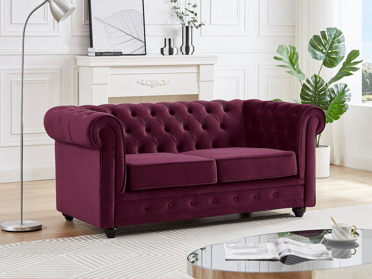 SOFA 2-Sitzer - Samt - Purpur - CHESTERFIELD - Bordeaux, Textil (168/72/88cm) - Vente-Unique