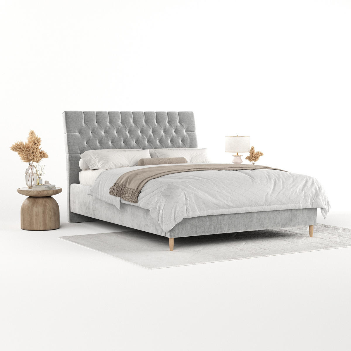 POLSTERBETT Lira 140/200 cm Hellgrau im Lotta Stoff - Hellgrau/Naturfarben, Holz/Holzwerkstoff (140/200cm) - AltaBeds