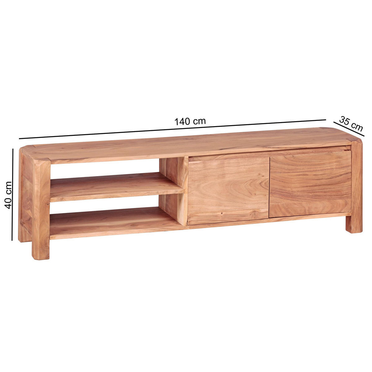 TV-LOWBOARD Massivholz, 4 Füße, viel Stauraum, Beige 140x35x40 cm - Beige, Holz (140/40/35cm) - KADIMA DESIGN