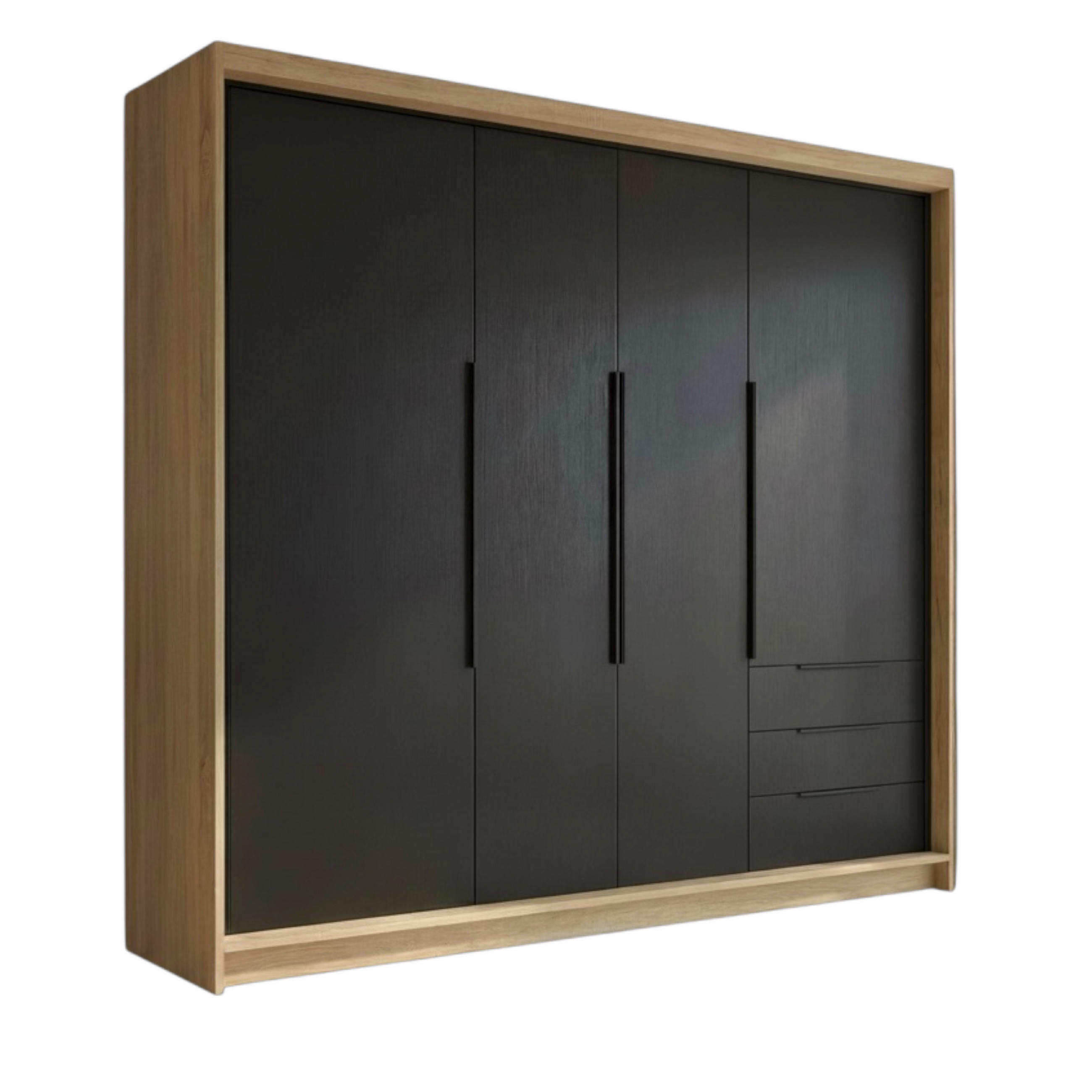 DREHTÜRENSCHRANK KLARI Sonoma Schwarz Schubladen 200 cm - Schwarz/Braun, Holzwerkstoff (200/215/59.5cm) - A&J MöbelLand