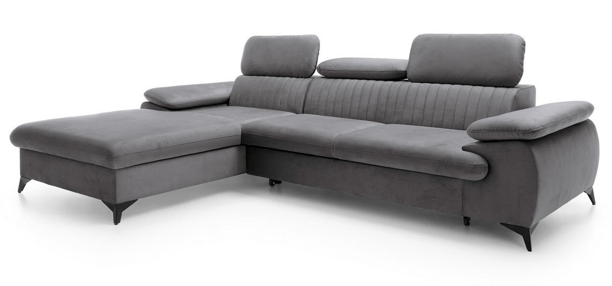 ECKSOFA 280 cm Xanto M, Schlaffunktion, verstellbaren Kopfstützen, Links, Dunkelgrau - Dunkelgrau, Holz (280/193cm) - Emporius
