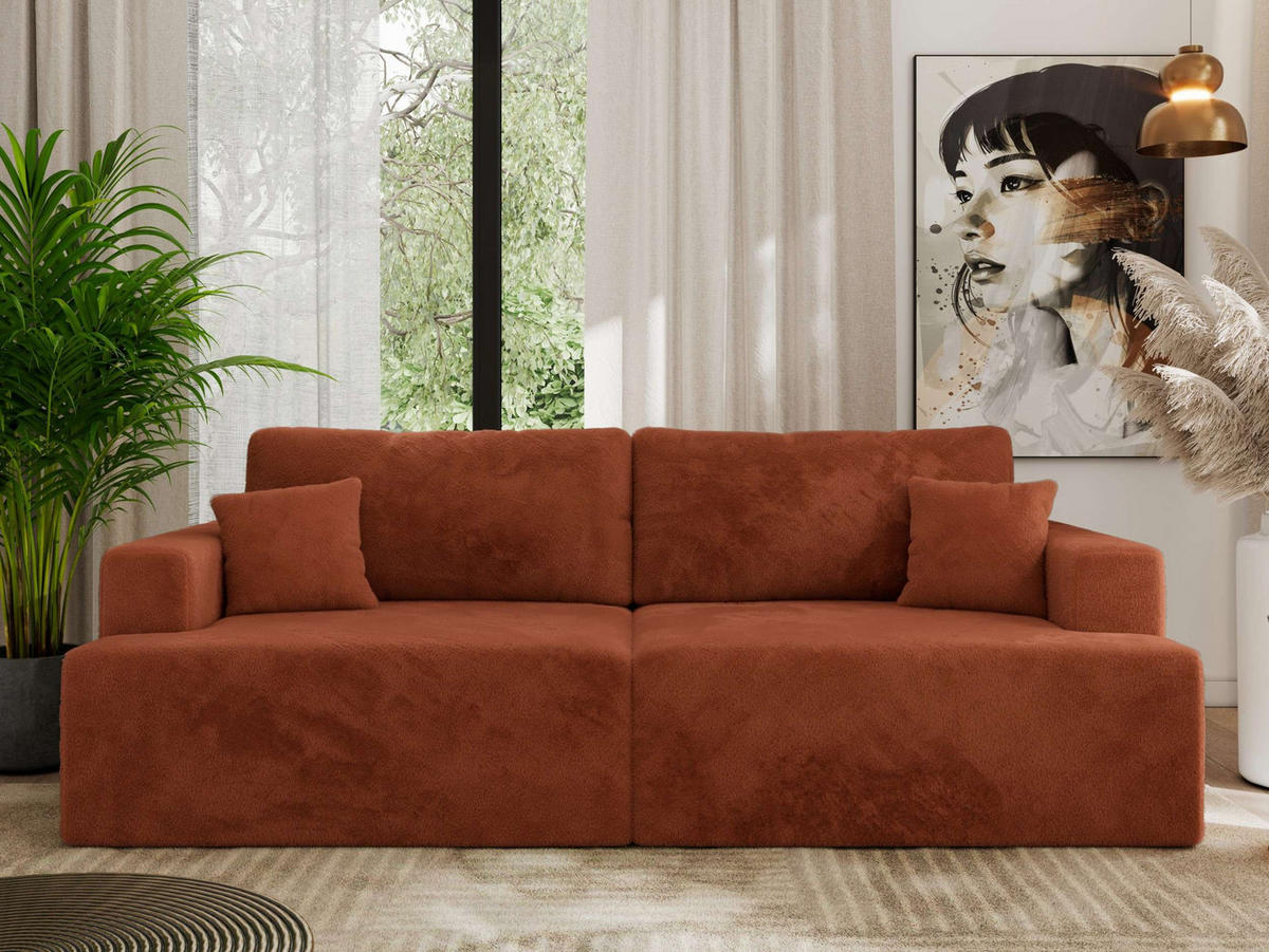 4-SITZER SOFA VIRELLA Orange Plüsch - Schwarz/Orange, Textil (240/88/115cm) - MKS
