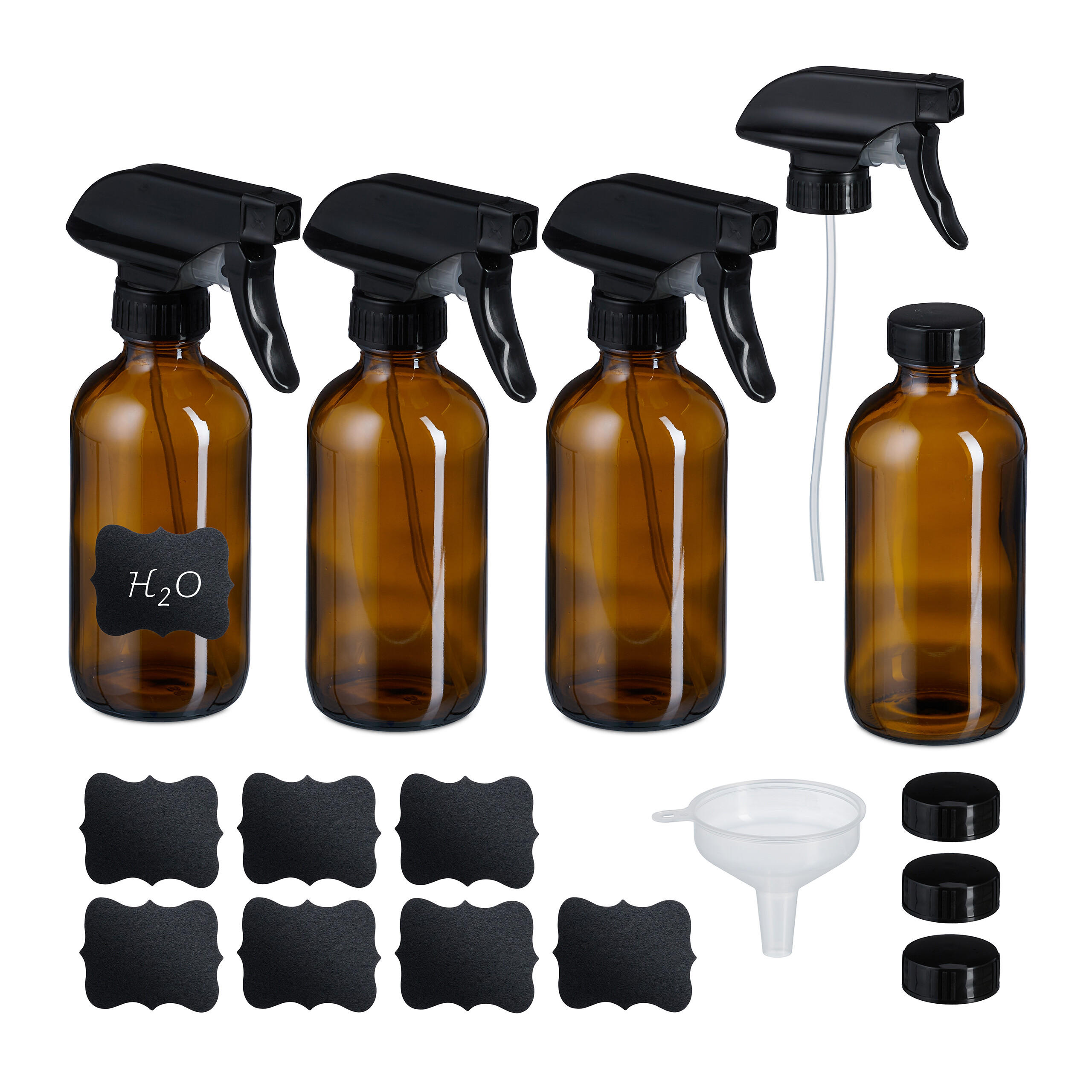 4XSPRÜHFLASCHE - Braun, Glas/Kunststoff (9.5/18/6cm) - Relaxdays