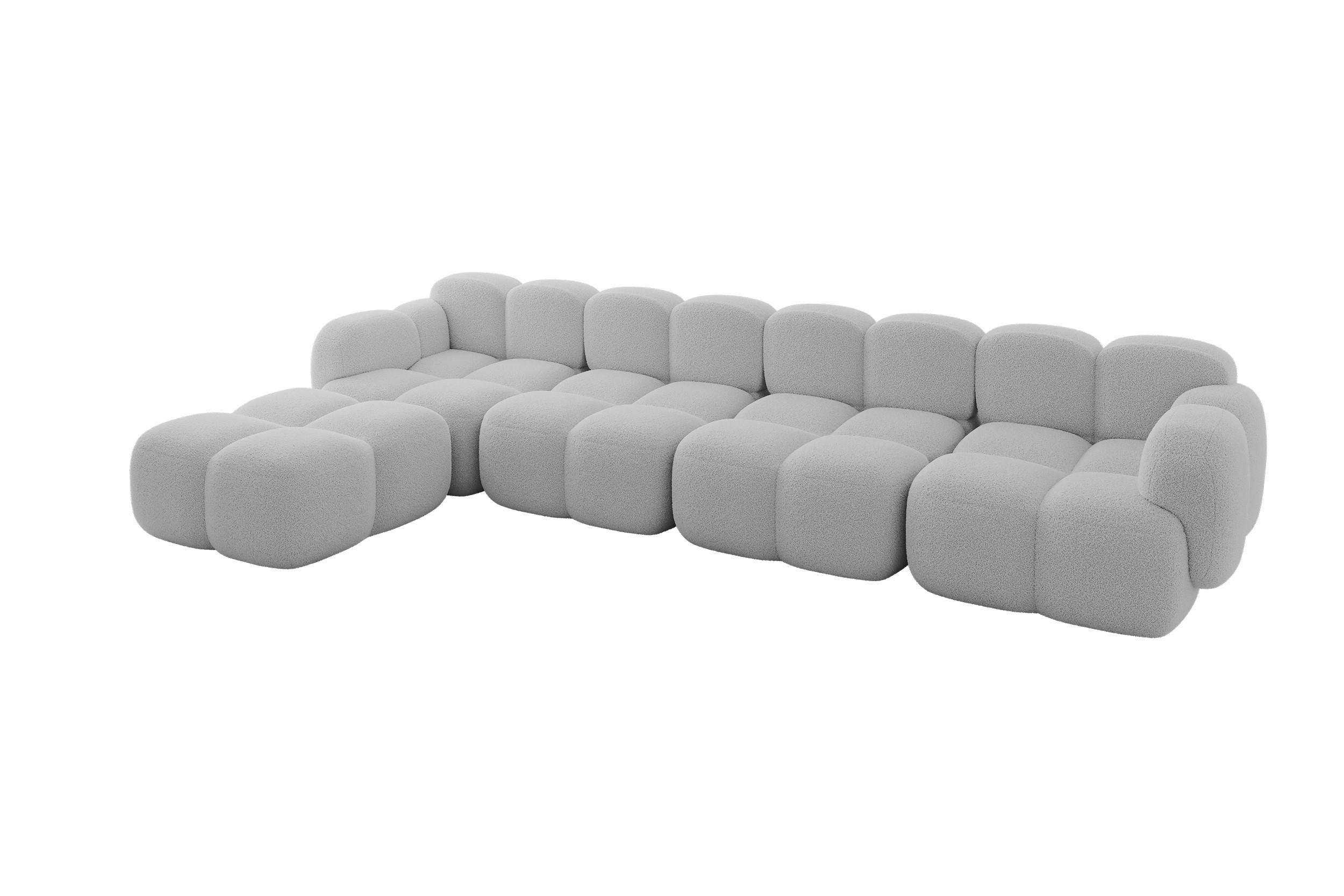 ECKSOFA modulares Sofa Links Miko-L3 390x205x75 Hellgrau Bouclé - Edelstahlfarben/Schwarz, Holzwerkstoff/Kunststoff (390/205cm) - ALTDECOR