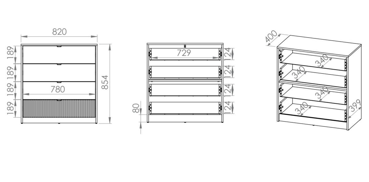 KOMMODE TORINO Weiß 82x40x86 cm - Weiß, Holzwerkstoff (82/86/40cm) - FURNLUX