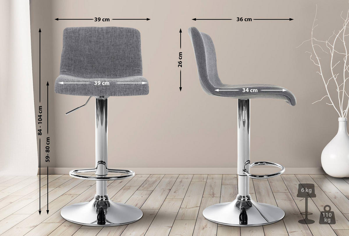 BARHOCKER Stoff hellgrau - Chromfarben/Hellgrau, Textil/Metall (39/84/36cm) - CLP