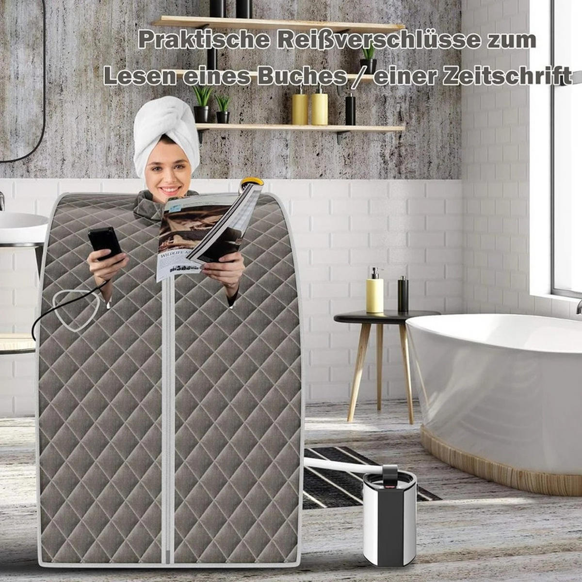MINI-DAMPFSAUNA mit Zerstäubungsfunktion grau - Grau, Kunststoff (87/101/78cm) - COSTWAY