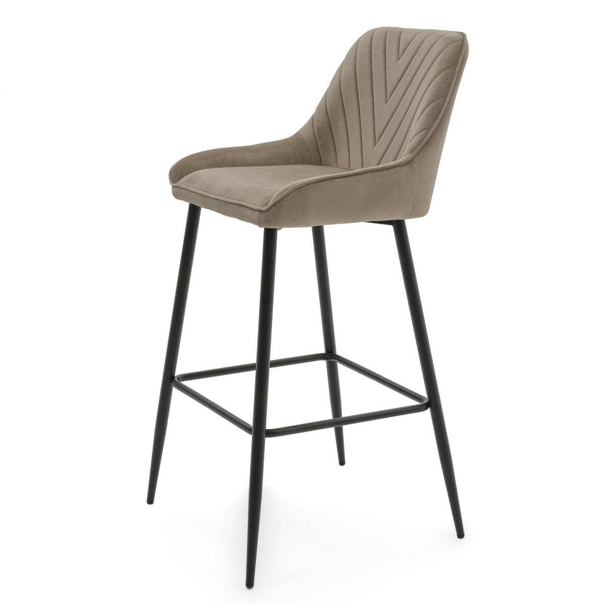 BARHOCKER VASTO gepolstert mit Steppung - dunkelbeige - Samt Velours - Beige/Schwarz, Metall (50/102/55cm) - NEW HOME