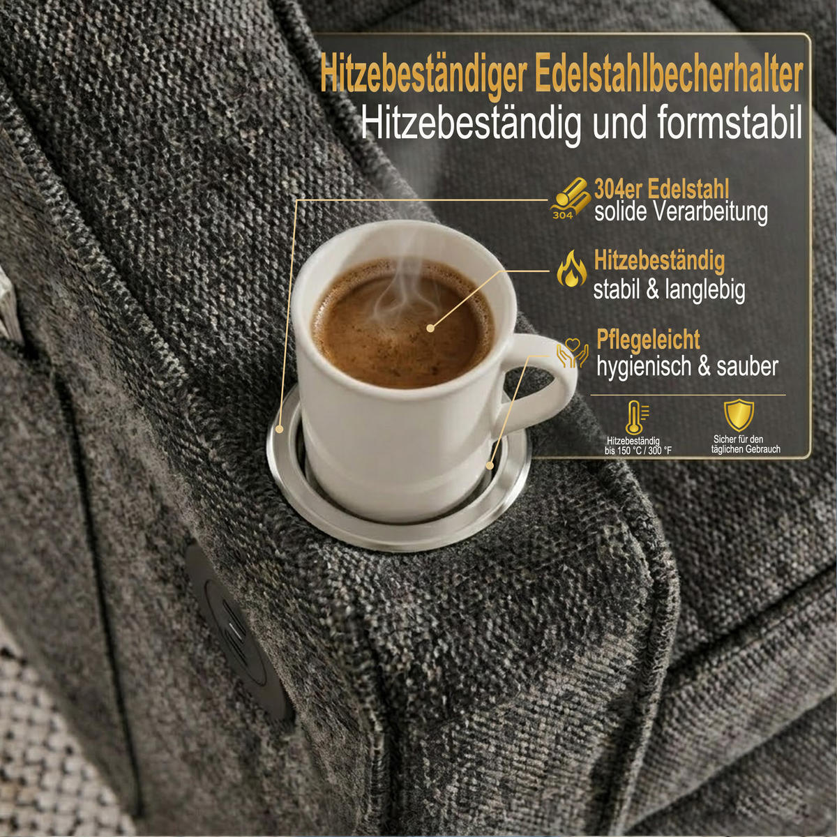 RELAXSESSEL 190/85/86 cm Dunkelgrau mit USB-/Typ-C-Anschluss und Seitentasche - Dunkelgrau, Textil (190/86/85cm) - Oxeza