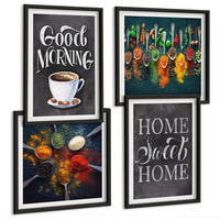 BILDER SET 4er Set - 50x50 cm & 40x60 cm Schwarzer Rahmen - Gewürze, Kaffee, Tasse, Kräuter - Schwarz, Kunststoff (50/50cm) - TULUP