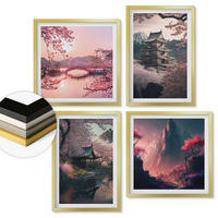 WANDBILDER 4er Set - 50x50 cm & 40x60 cm Goldrahmen - Fantasielandschaften Japans - Goldfarben, Kunststoff (50/50cm) - ArtPrintCave