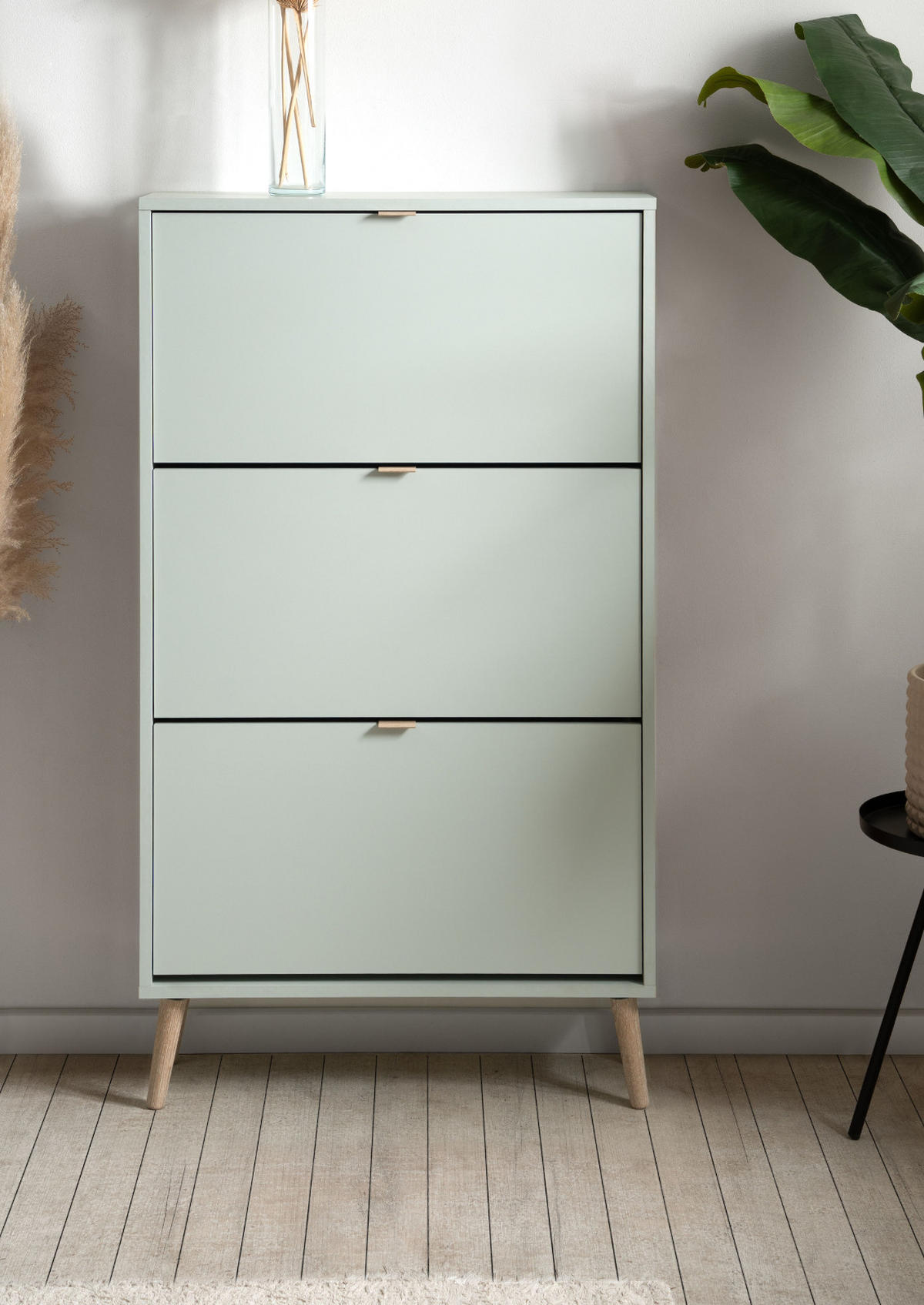 SCHUHSCHRANK Pastellgrün 70 x 125 cm, Schuhkipper mit 3 Klappen - Eichefarben/Pastellgrün, Eichenholz/Holz (70/125/24cm) - Furn.Design