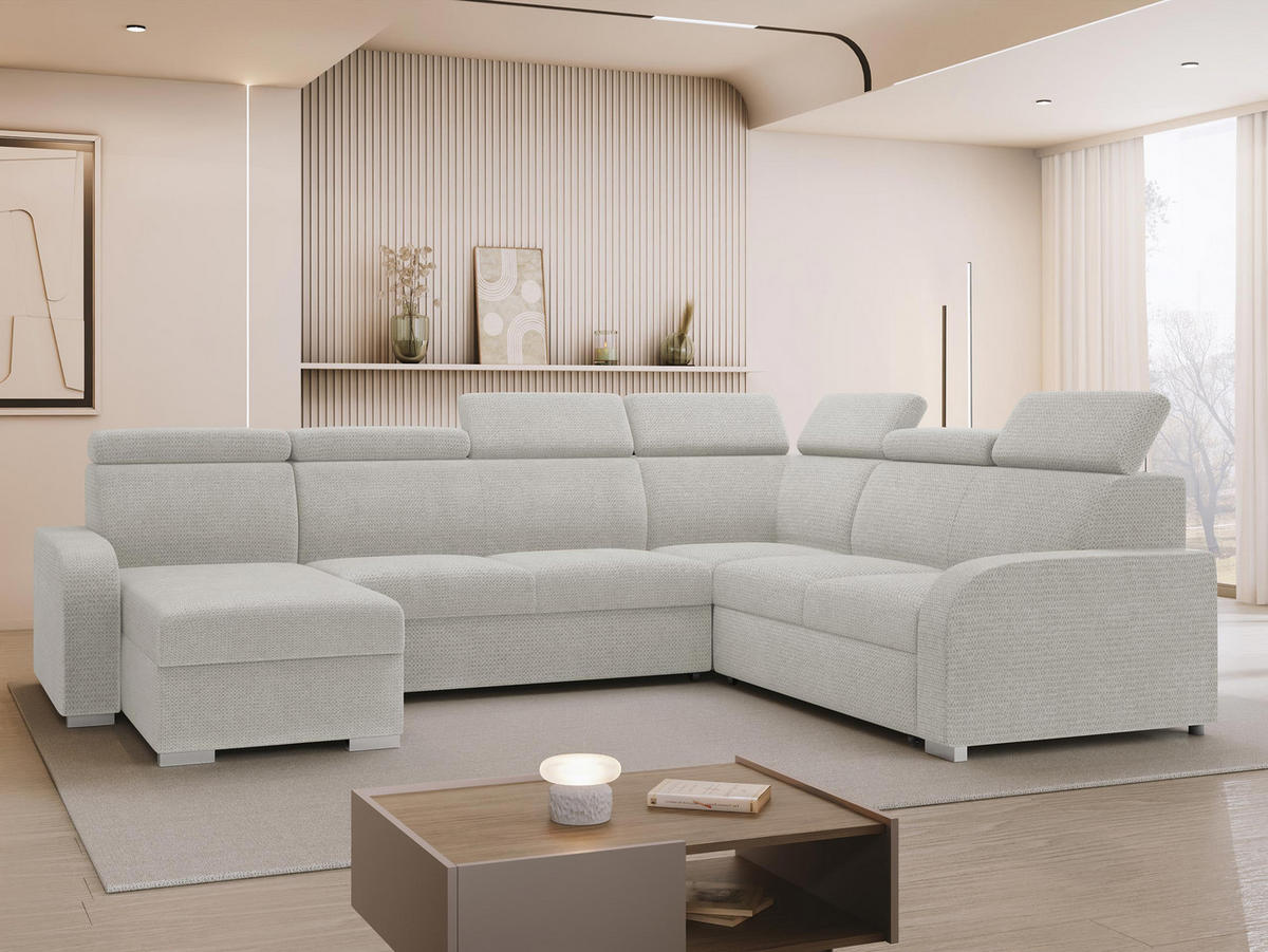 WOHNLANDSCHAFT Oslo 2rR2pLC - Silberfarben/Hellgrau, Holz/Kunststoff (315/85/250cm) - MIRJAN24