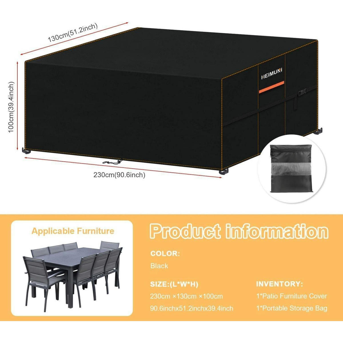 GARTENMÖBEL Abdeckung Wasserdicht 230 x 130 x 100 cm - Schwarz, Kunststoff (130/100/230cm)
