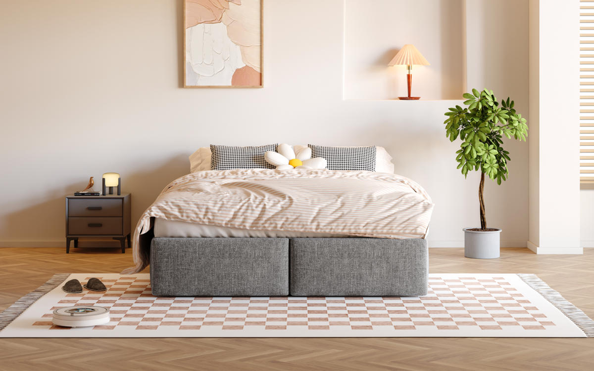 POLSTERBETT 140/200 cm Grau aus Leinen mit Stauraum - Grau, Textil (140/200cm) - OKMYHOME