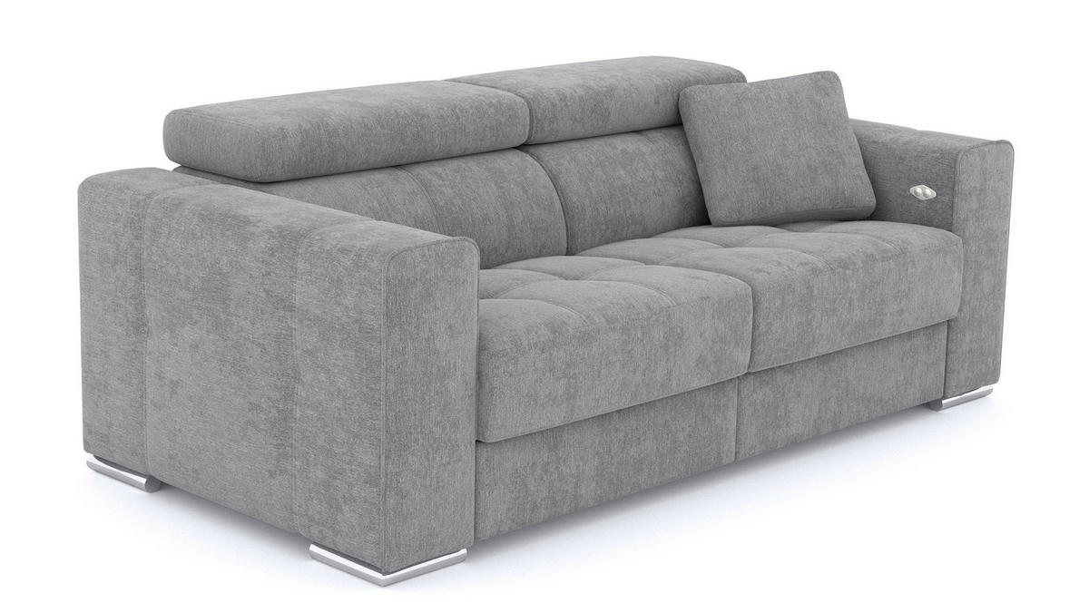 SOFA QUARTZ 3-Sitzer mit 1 Relaxfunktion, grau - Silberfarben/Grau, Holzwerkstoff/Textil (204/80/102cm) - Courtois Laville
