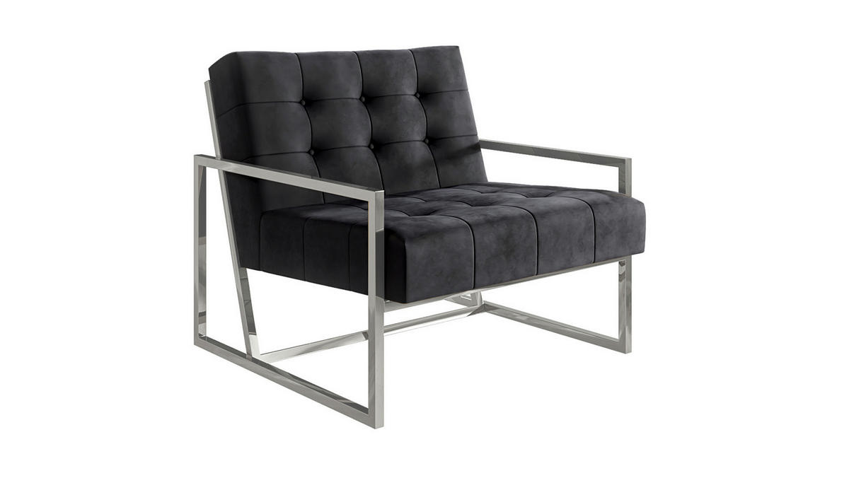 LOUNGESESSEL Duban Schwarz Samtstoff - Silberfarben/Schwarz, Holz/Textil (84/81/89cm) - S-Style Möbel