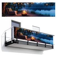 BALKON-SICHTSCHUTZ Lagerfeuer - See - Abendlicht - Dunkelblau, Kunststoff (300/80cm) - MuchoWow
