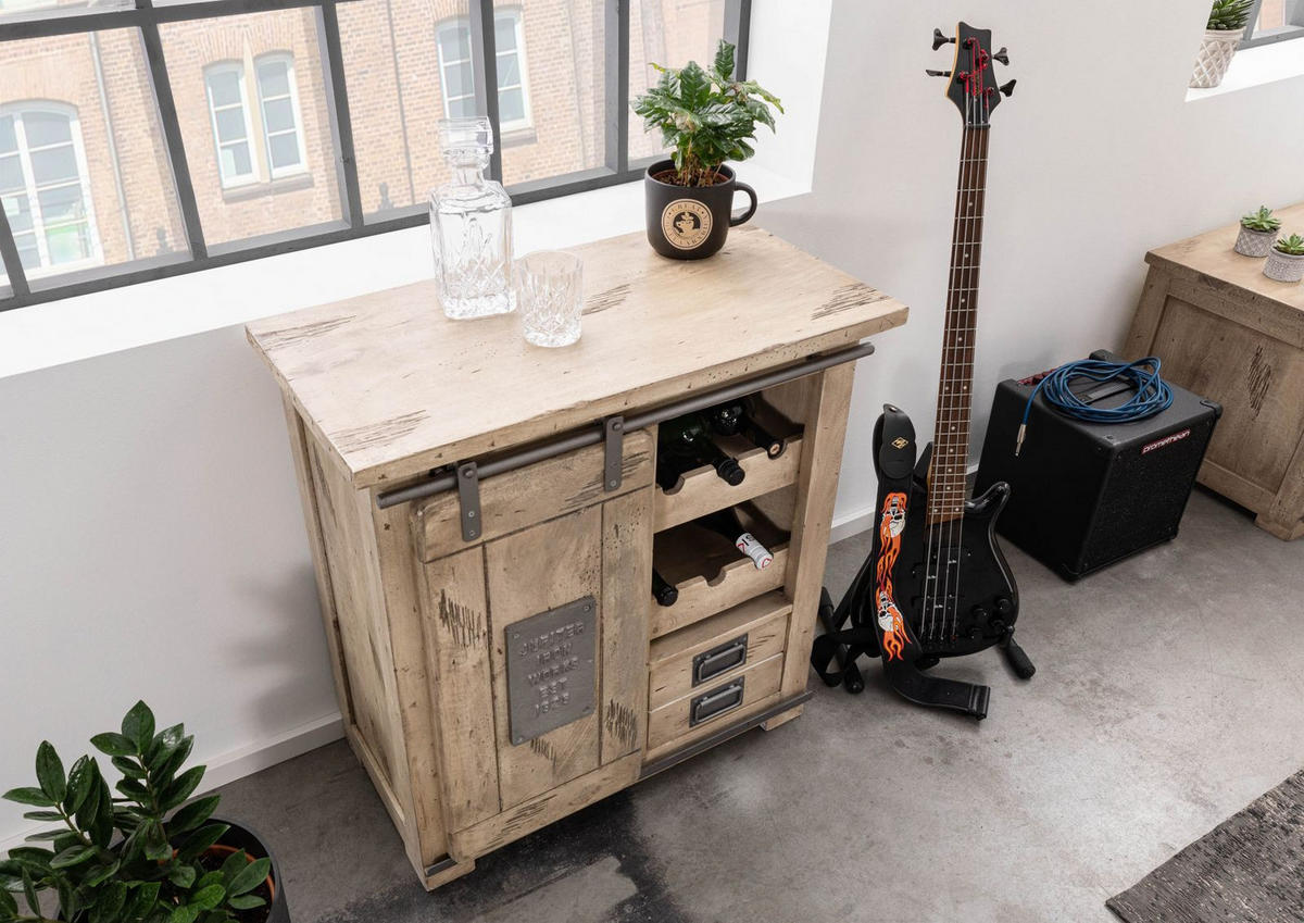 WEINKOMMODE Mango 80x40x82 whitewash lackiert RAILWAY #340 - Beige, Holz (80/82/40cm) - Massivmoebel24