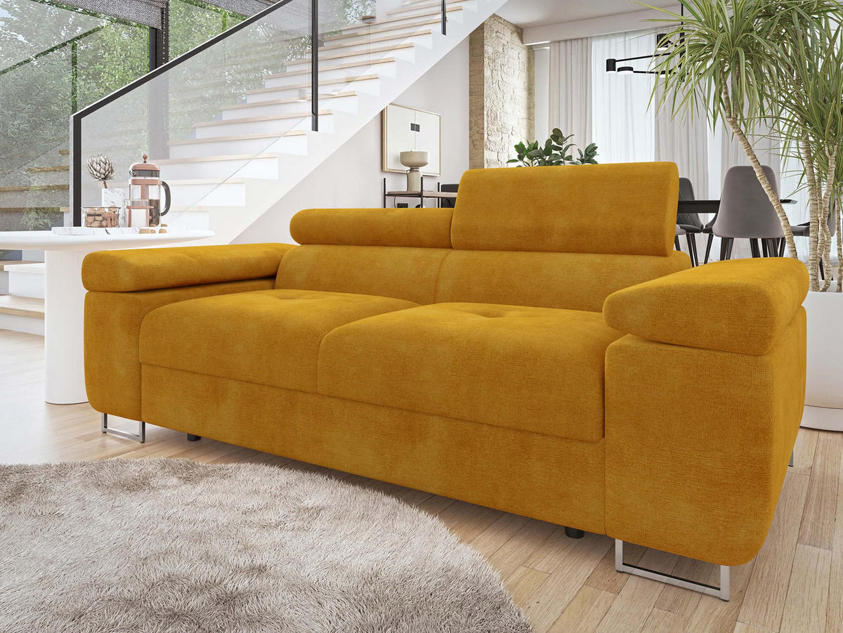SOFA Torezio 2 - Currygelb, Holz/Textil (198/90/102cm) - MIRJAN24
