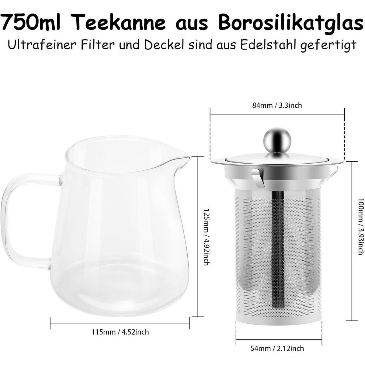 TEEKANNE Glas mit Siebeinsatz 750ml Borosilikat hitzebeständig - Transparent, Glas (13.8/14cm)