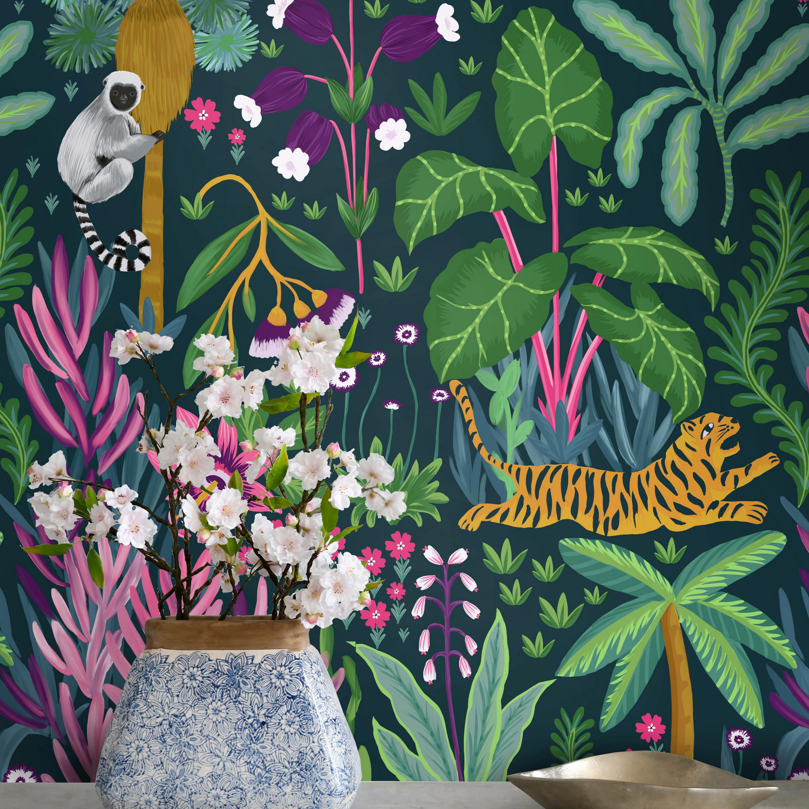 TAPETE Dschungel aus echtem Papier, 200x280cm, 8 Bögen - Grün, Papier (200/280cm) - WALLPAPERS4BEGINNERS