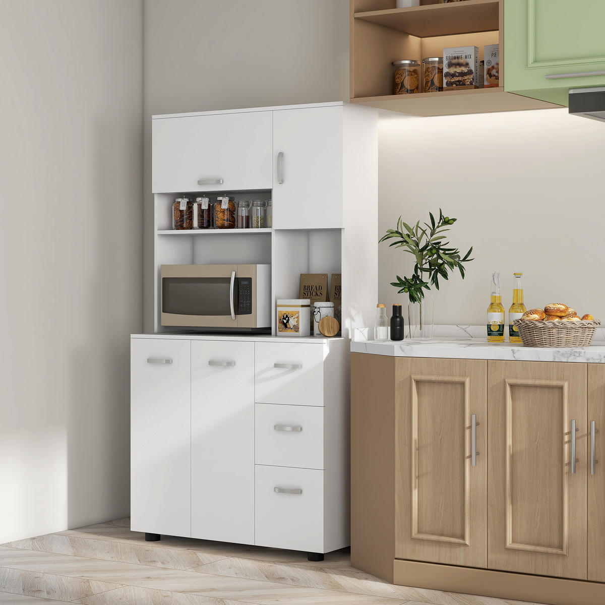 KÜCHENSCHRANK, MDF, Weiß, 89L x 39,5B x 168H cm - Weiß, Holzwerkstoff (39.5/168/89cm) - HOMCOM