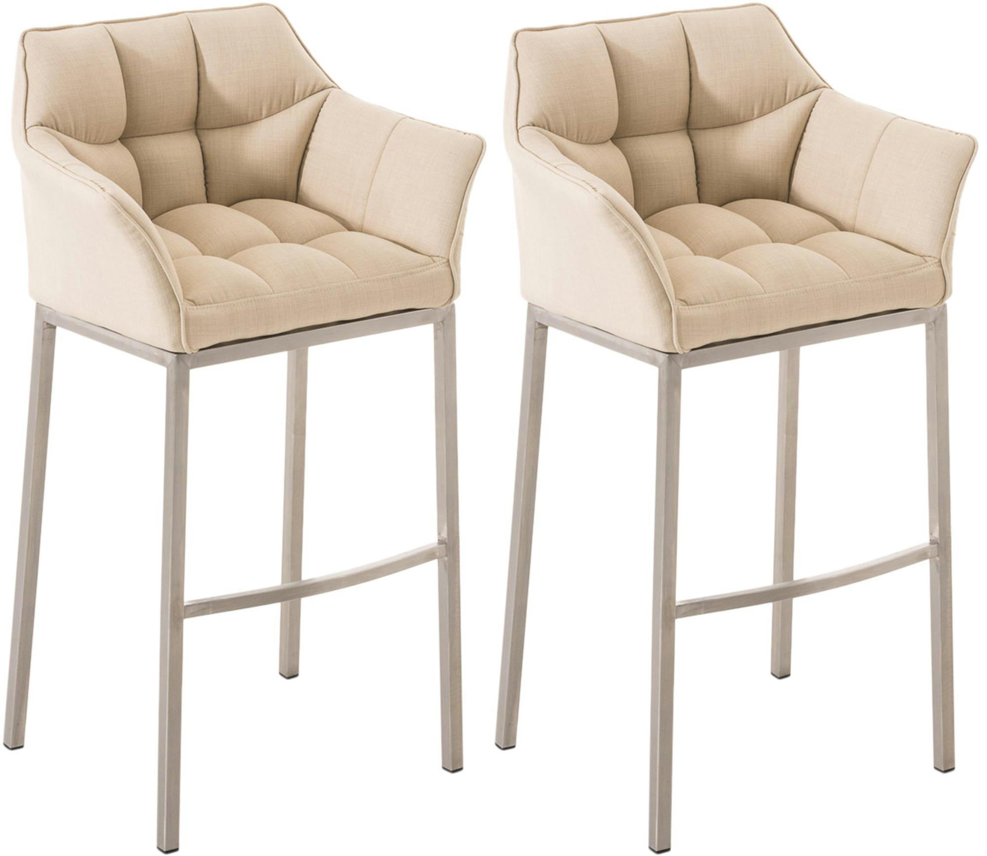 BARHOCKER 2er Set Stoff Creme - Edelstahlfarben/Creme, Textil/Metall (64/110/48cm) - CLP