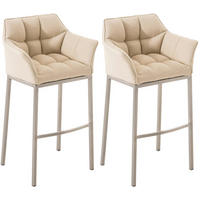 BARHOCKER 2er Set Stoff Creme - Edelstahlfarben/Creme, Textil/Metall (64/110/48cm) - CLP
