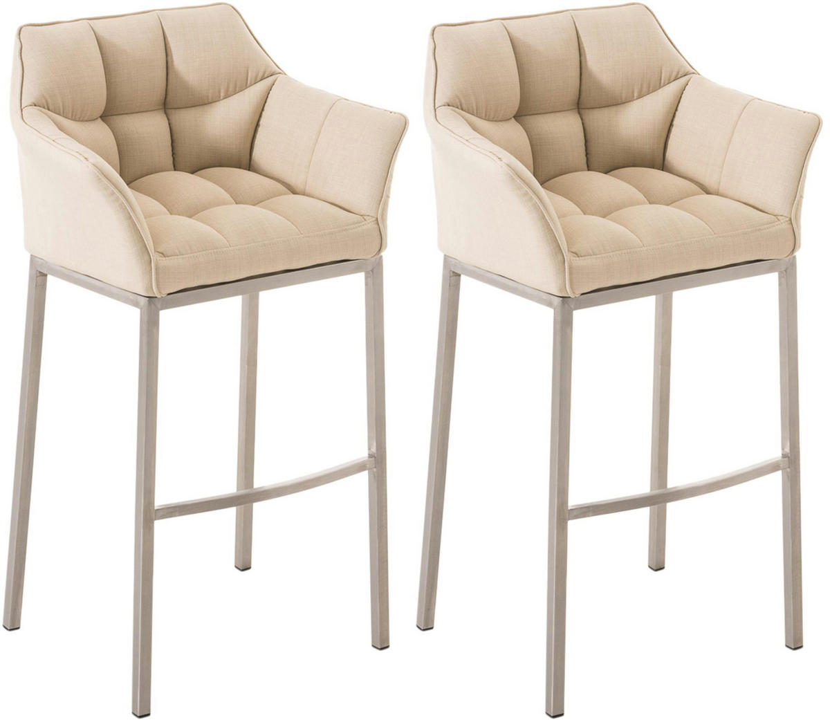 BARHOCKER 2er Set Stoff Creme - Edelstahlfarben/Creme, Textil/Metall (64/110/48cm) - CLP