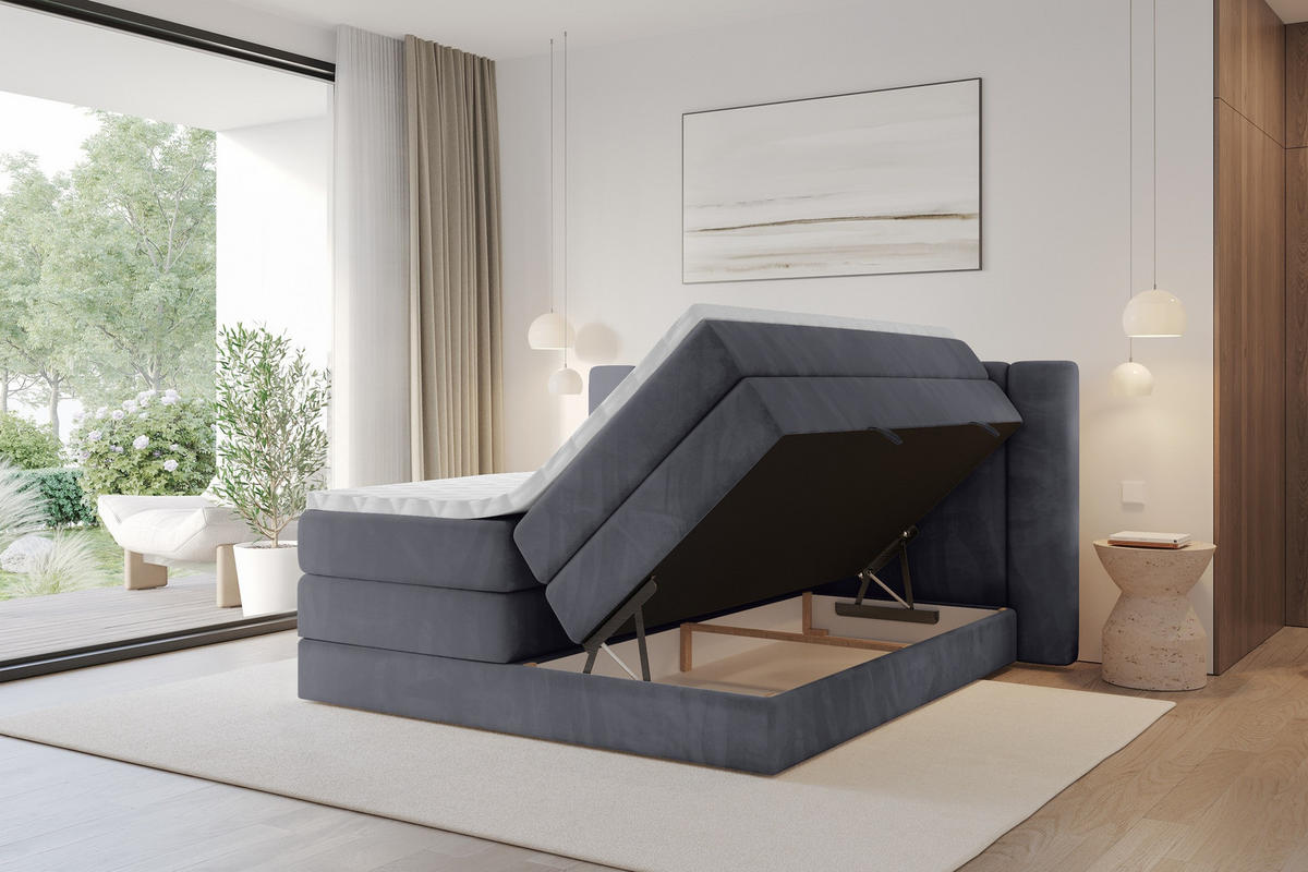 BOXSPRINGBETT mit Matratze H3/H4 - EVON KING - 140x200 cm Dunkelgrau - Dunkelgrau, Holzwerkstoff (140/200cm) - ALTDECOR