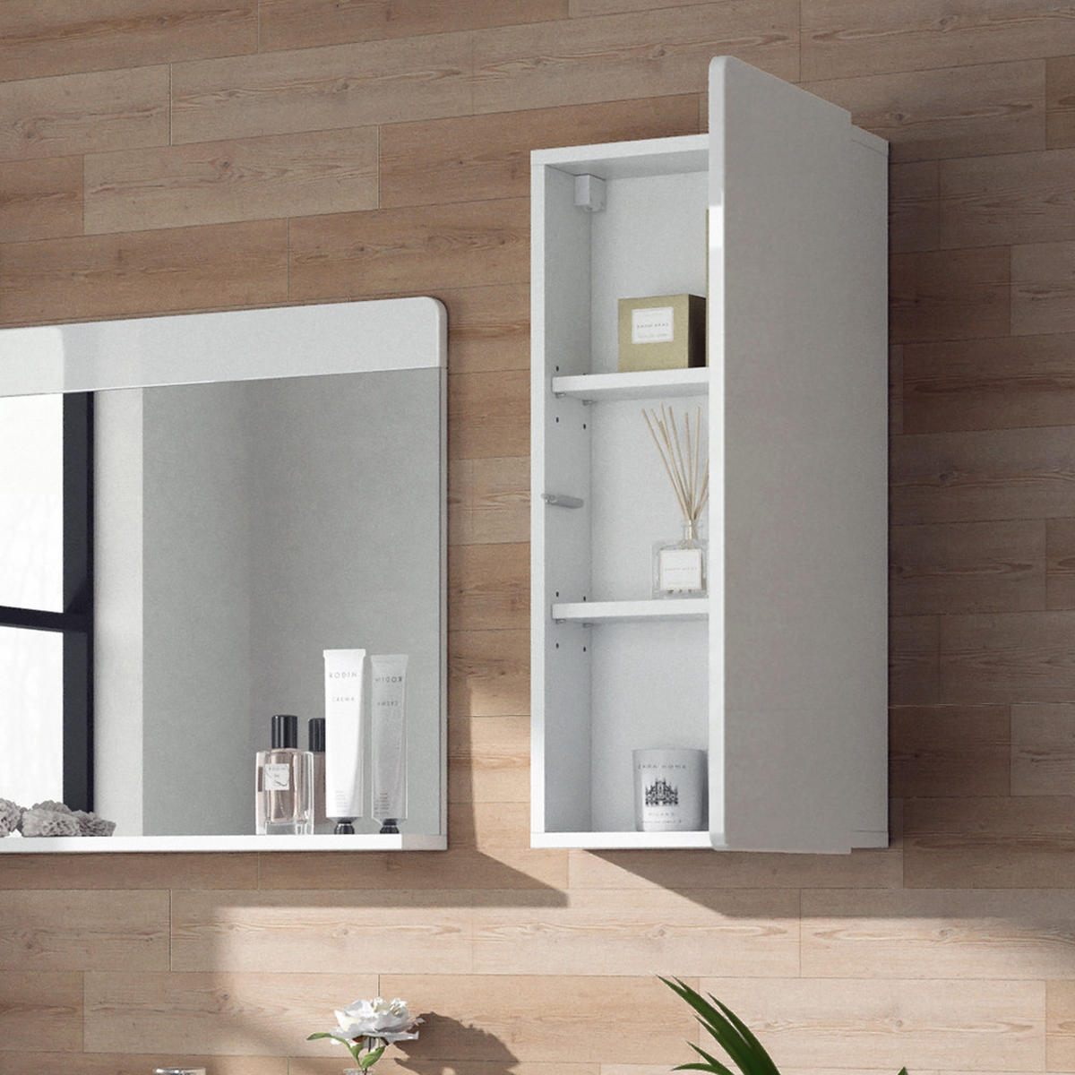 BADSCHRANK Izan Weiß 36.6 x 76.6 cm - Weiß, Holzwerkstoff (36.6/76.6/15.6cm) - Vicco