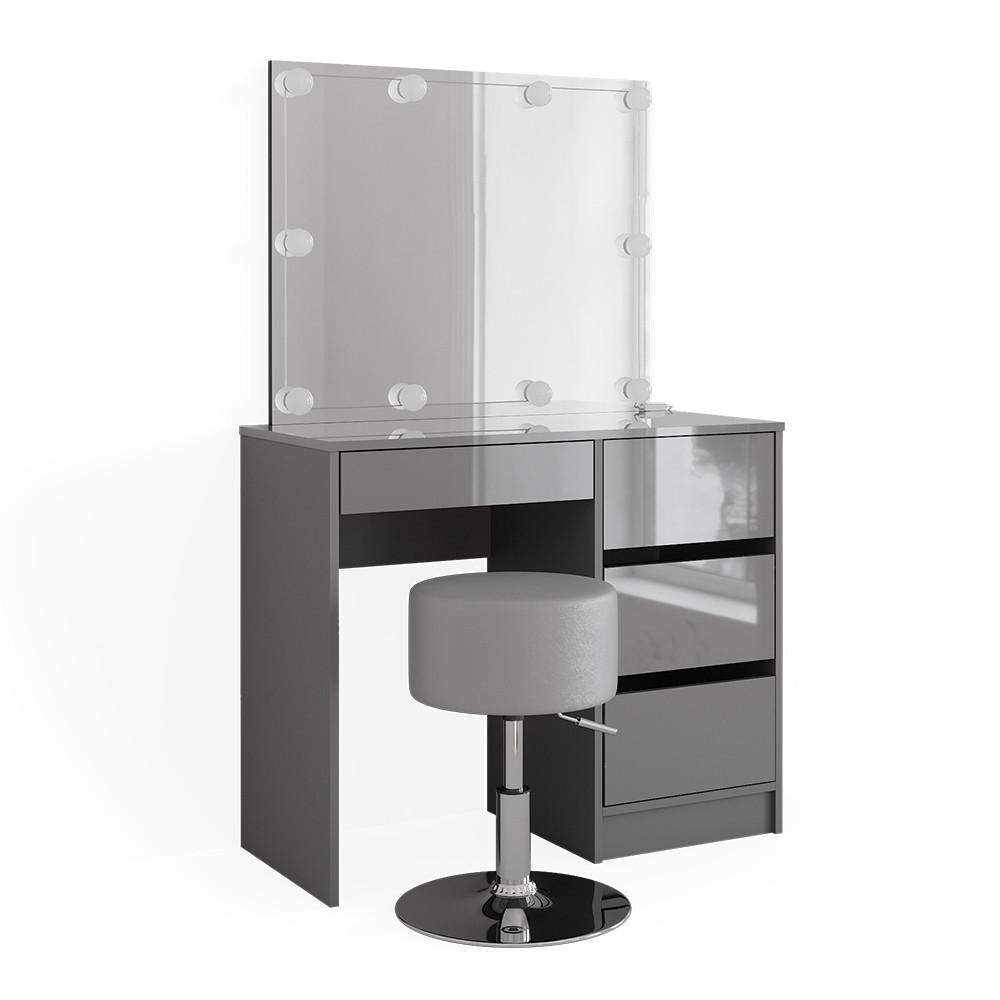 SCHMINKTISCH Sherry Grau 90 cm mit LED Beleuchtung und Hocker - Grau, Holzwerkstoff (90/75/40cm) - Vicco