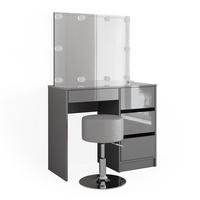 SCHMINKTISCH Sherry Grau 90 cm mit LED Beleuchtung und Hocker - Grau, Holzwerkstoff (90/75/40cm) - Vicco