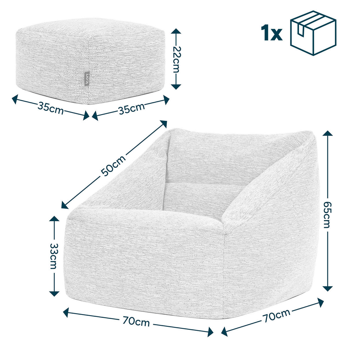 SITZSACK mit Hocker Natalia - Beige, Textil (70/65/70cm) - icon