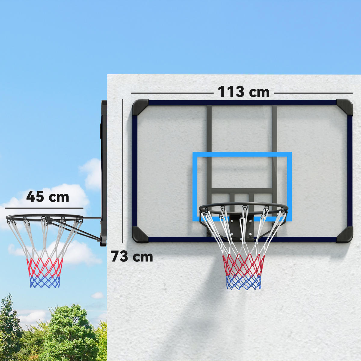 BASKETBALLKORB - Blau/Schwarz, Metall (61/113cm) - SPORTNOW