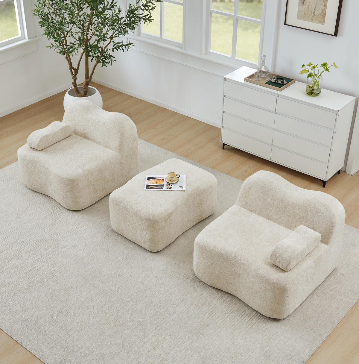 SOFA 192 x 167 x 70 cm in Beige mit Samtbezug und modularem Design - Beige, Textil (167/70/192cm) - Flora Grace