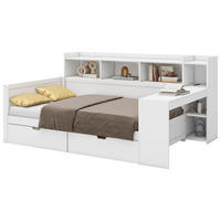 BETT 90/200 cm mit Nachttischablage und USB-Anschluss in Weiß - Weiß, Holzwerkstoff (90/200cm) - OKWISH