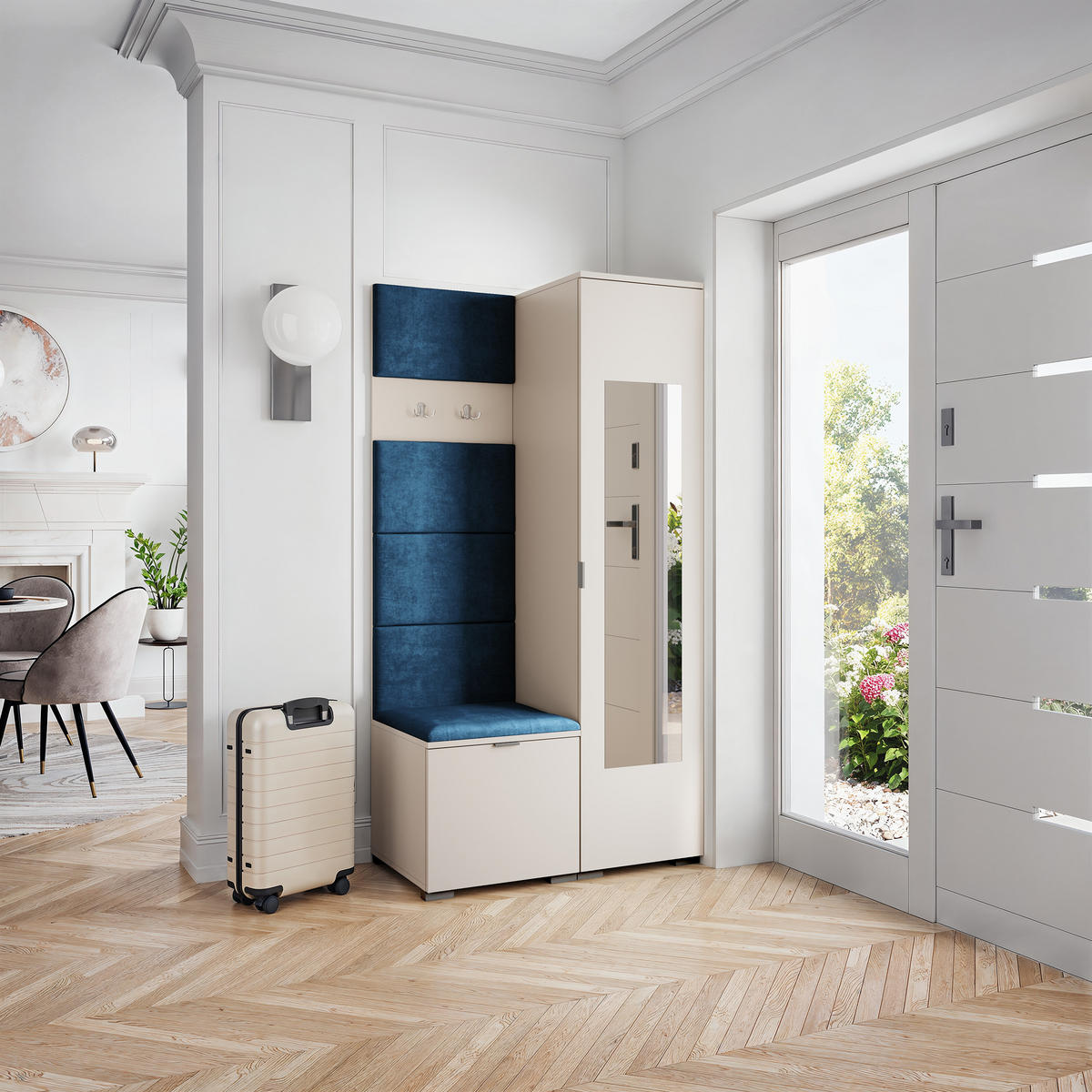 GARDEROBENSCHRANK VIRA 95/181/51 cm Modern Garderobe-Set Kaschmir - Kaschmir/Blau, Holzwerkstoff (95/181/51cm) - MASSENO