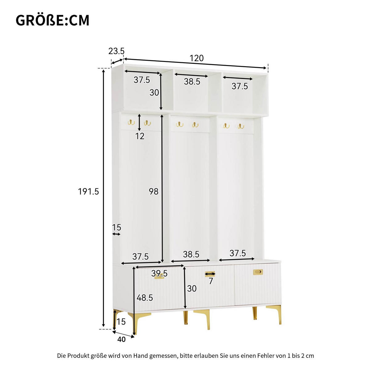 GARDEROBENSET mit Bank 120 x 23,5 x 191,5 cm Weiß - Weiß, Holzwerkstoff (40/191/120cm) - Beauniv
