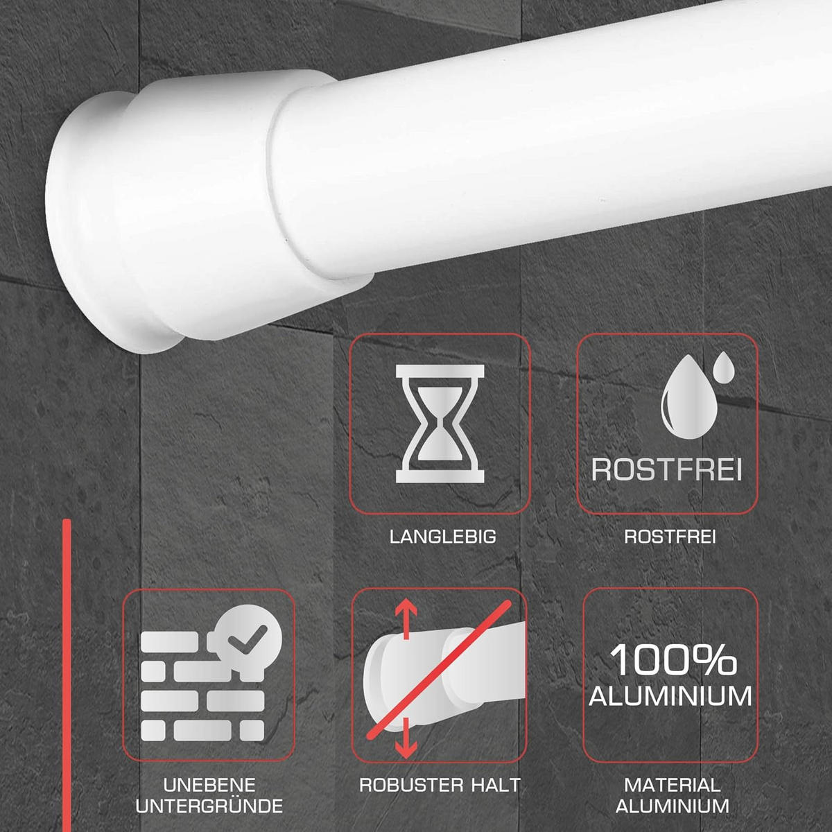 DUSCHSTANGE Neptun 115-200cm Weiß - Weiß, Metall (115cm) - BoMoe