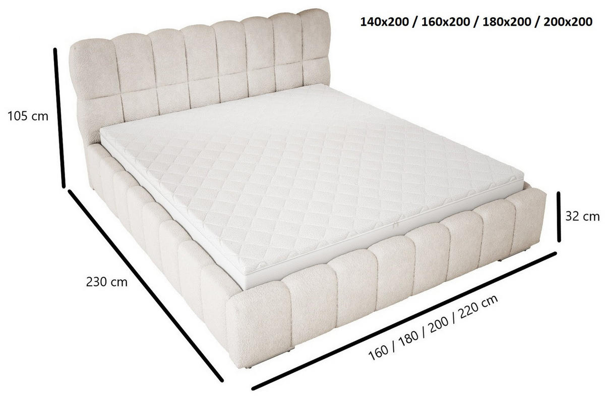 DOPPELBETT 160x200 cm Avilla mit Bettkasten, Lattenrost, Samt, Creme - Creme, Holz/Textil (160/200cm) - Emporius