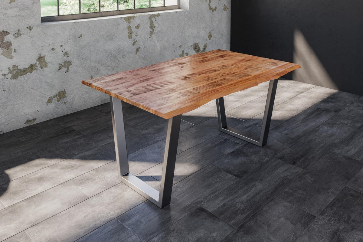 ESSTISCH DORA V - Beige/Silberfarben, Holz/Metall (80/120/77cm) - SAM