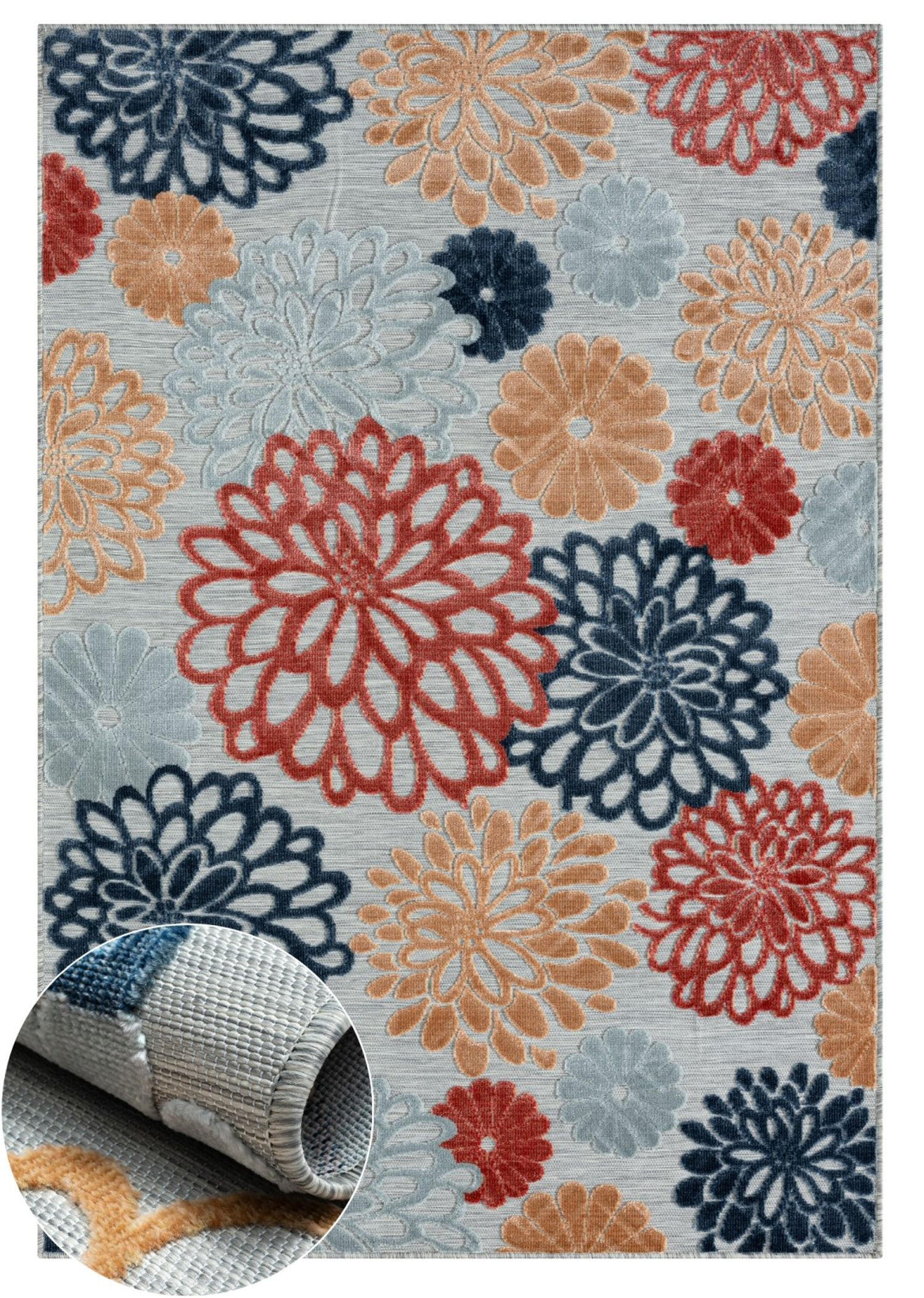 OUTDOORTEPPICH Bramble Dunkelblau,Rostfarben,Currygelb 100/160 cm - Multicolor/Hellgrau, Textil (100/160cm) - My-Rug
