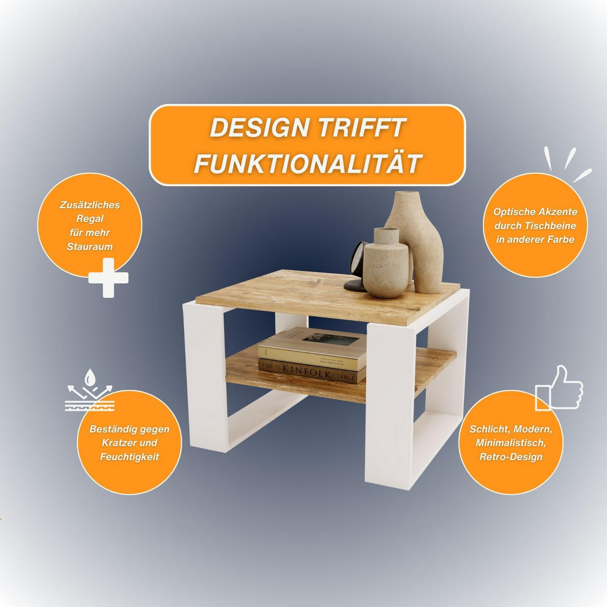 COUCHTISCH Holzwerkstoff rechteckig stabil Kiefer Milford 44/54/63cm - Kiefer Milford/Weiß, Holzwerkstoff (54/63/44cm) - CraftPAK