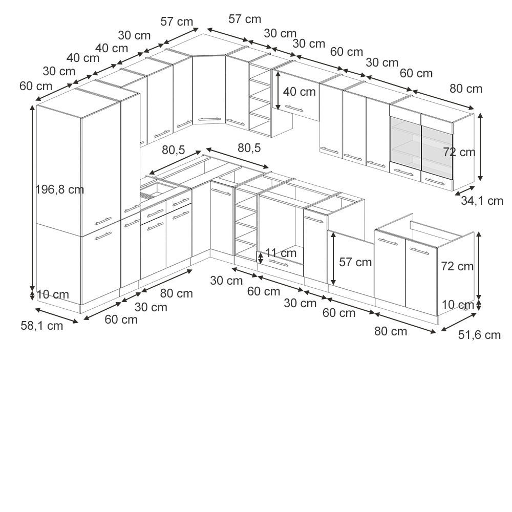 Thumbnail - Vicco Einbauküche, Dunkelblau, Eiche Wotan, Holzwerkstoff, L-Form,Formgebogen, 347x81.6x60 cm, Küchen, Eckküchen, Eckküc...